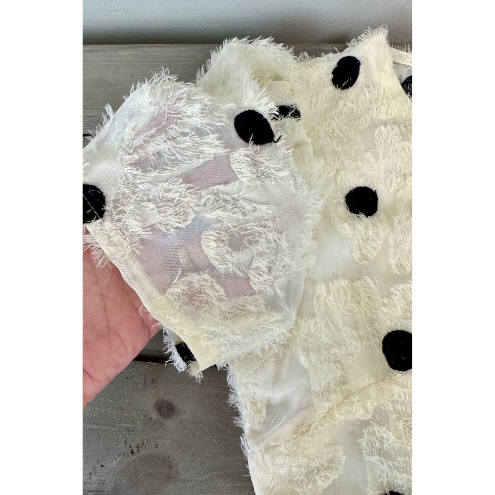 NWT Polka Dot Eyelash Fringe Cream Tiered Dress V-Neck Puff Sleeve Cream Med 6 8 - Picture 15 of 16